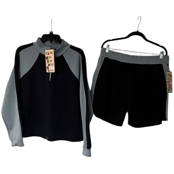 KYOYO 2PC Colorblock Lounge Set Navy Light Blue Long Sleeve Top & Shorts 2XL NWT - Picture 4 of 14